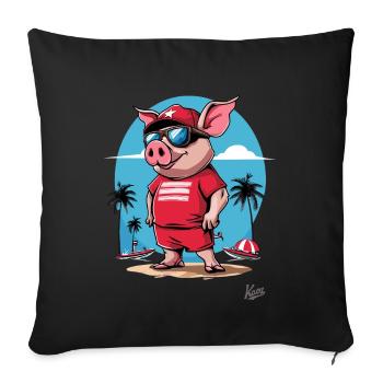 Strand, Palmen, Boote und Schwein macht Urlaub - Sofakissenbezug 45 x 45 cm - Schwarz - Vorne