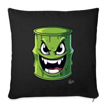Tonneau vert, maléfique, empoisonné avec un visage - Housse de coussin décorative 45 x 45 cm - noir - Devant