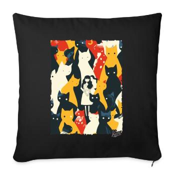 Lady Abstract Art with Cats - Sofa pillowcase 17,3'' x 17,3'' (45 x 45 cm) - black - Front