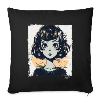 La fille de dessin animé avec des visions - Housse de coussin décorative 45 x 45 cm - noir - Devant