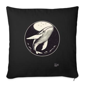 Baleine bleue dans le ciel avec la lune et les étoiles - Housse de coussin décorative 45 x 45 cm - noir - Devant
