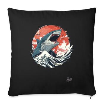 Grand requin blanc sur les vagues blanches - Housse de coussin décorative 45 x 45 cm - noir - Devant