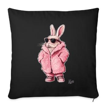 Super cool pink fur coat with bunny in it - Sofa pillowcase 17,3'' x 17,3'' (45 x 45 cm) - black - Front