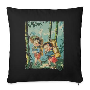 Chinese Children: Hike in the Bamboo Forest - Sofa pillowcase 17,3'' x 17,3'' (45 x 45 cm) - black - Front