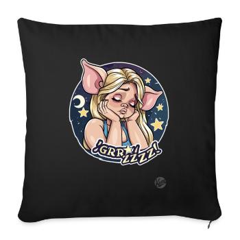 Une fille cochon de conte de fées de dessin animé fatiguée - Housse de coussin décorative 45 x 45 cm - noir - Devant