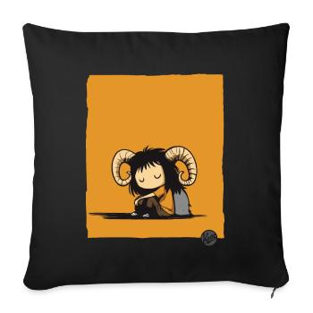 Sad Pan Girl with Goat Horns - Sofa pillowcase 17,3'' x 17,3'' (45 x 45 cm) - black - Front