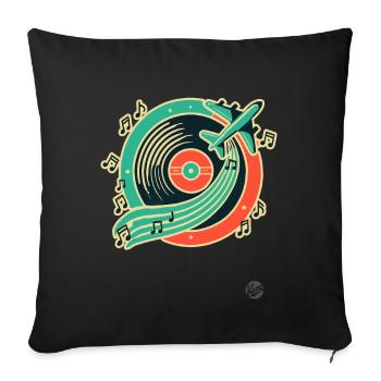 Musique rétro et design de voyage « Plate & Airplane » - Housse de coussin décorative 45 x 45 cm - noir - Devant
