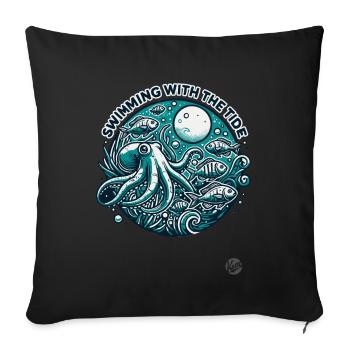 Moon and tide, swimming in the ocean with fish - Sofa pillowcase 17,3'' x 17,3'' (45 x 45 cm) - black - Front