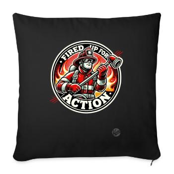 Ready for action, the firefighter - Sofa pillowcase 17,3'' x 17,3'' (45 x 45 cm) - black - Front