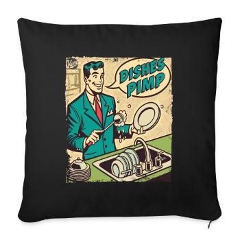 Homme lavant la vaisselle proxénète vaisselle - Housse de coussin décorative 45 x 45 cm - noir - Devant