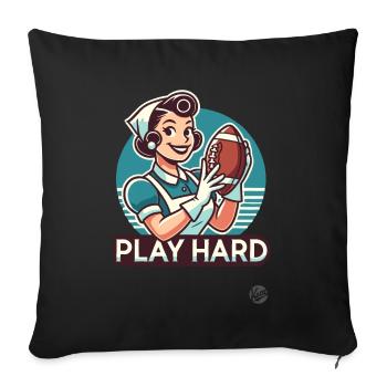 Femme au foyer de dessin animé rétro jouant au football américain - Housse de coussin décorative 45 x 45 cm - noir - Devant