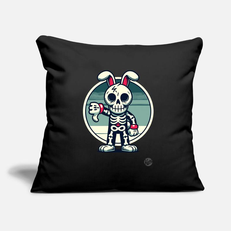 Lapin squelette effrayant avec les pouces vers le bas Housse de coussin décorative 45 x 45 cm