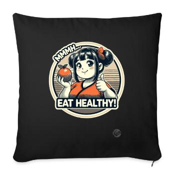 Cheerful healthy cartoon girl with fruit - Sofa pillowcase 17,3'' x 17,3'' (45 x 45 cm) - black - Front