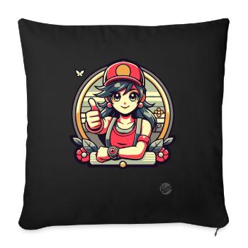 Pouce vers le haut Fille de dessin animé - Housse de coussin décorative 45 x 45 cm - noir - Devant