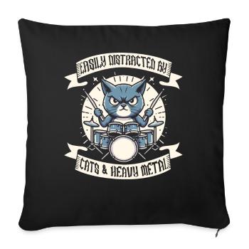 Chat Heavy Metal Musique Dire Humour Drôle - Housse de coussin décorative 45 x 45 cm - noir - Devant
