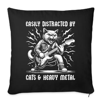Chat Heavy Metal Musique Dire Humour Drôle - Housse de coussin décorative 45 x 45 cm - noir - Devant