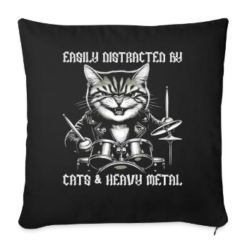 Chat Heavy Metal Musique Dire Humour Drôle - Housse de coussin décorative 45 x 45 cm - noir - Devant