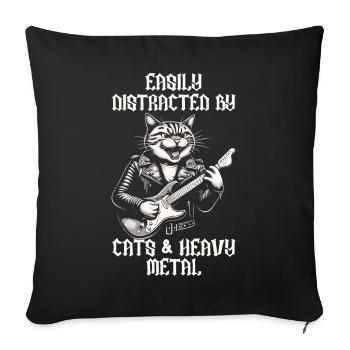 Chat Heavy Metal Musique Dire Humour Drôle - Housse de coussin décorative 45 x 45 cm - noir - Devant