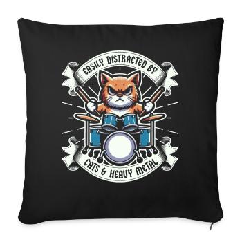 Chat Heavy Metal Musique Dire Humour Drôle - Housse de coussin décorative 45 x 45 cm - noir - Devant