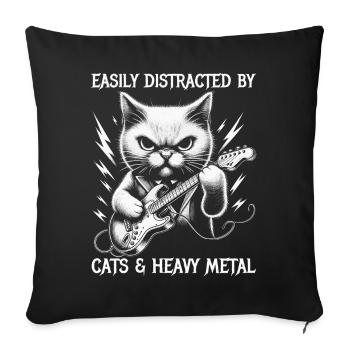 Chat Heavy Metal Musique Dire Humour Drôle - Housse de coussin décorative 45 x 45 cm - noir - Devant