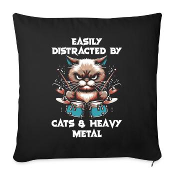 Chat Heavy Metal Musique Dire Humour Drôle - Housse de coussin décorative 45 x 45 cm - noir - Devant