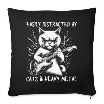 Chat Heavy Metal Musique Dire Humour Drôle - Housse de coussin décorative 45 x 45 cm - noir - Devant