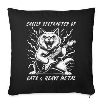 Chat Heavy Metal Musique Dire Humour Drôle - Housse de coussin décorative 45 x 45 cm - noir - Devant