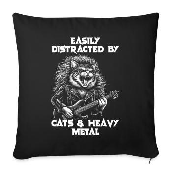 Chat Heavy Metal Musique Humour Drôle Idée Cadeau - Housse de coussin décorative 45 x 45 cm - noir - Devant