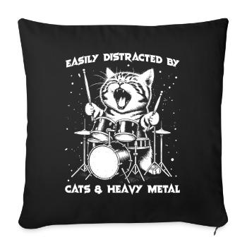 Chat Heavy Metal Musique Dire Humour Drôle - Housse de coussin décorative 45 x 45 cm - noir - Devant