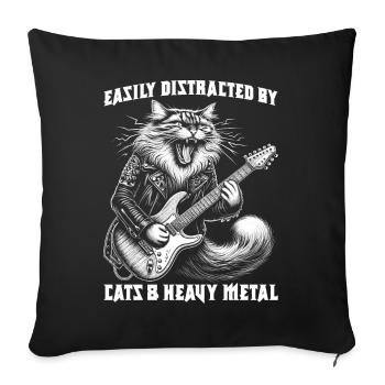 Chat Heavy Metal Musique Humour Drôle Idée Cadeau - Housse de coussin décorative 45 x 45 cm - noir - Devant