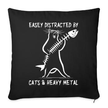 Chat Heavy Metal Musique Humour Drôle Idée Cadeau - Housse de coussin décorative 45 x 45 cm - noir - Devant