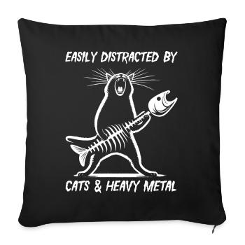 Chat Heavy Metal Musique Humour Drôle Idée Cadeau - Housse de coussin décorative 45 x 45 cm - noir - Devant