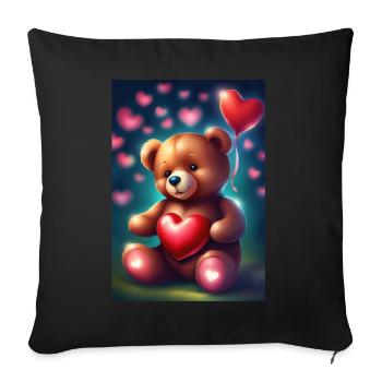 Heart balloons and teddy bear - Sofa pillowcase 17,3'' x 17,3'' (45 x 45 cm) - black - Front