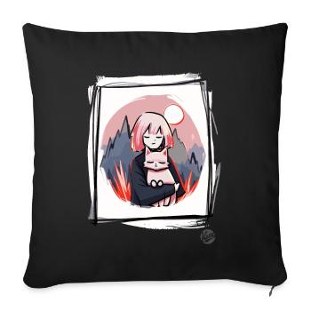 Fille avec chat - Housse de coussin décorative 45 x 45 cm - noir - Devant