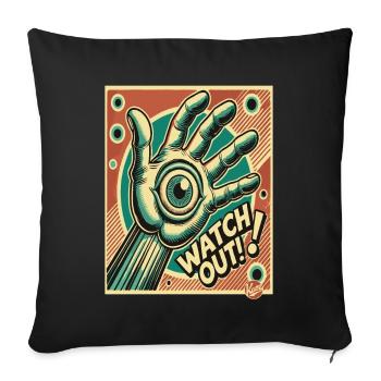 Space Zombie - Main Rétro avec Œil, Attention ! - Housse de coussin décorative 45 x 45 cm - noir - Devant