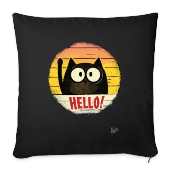 Chat de dessin animé rétro agitant, bonjour - Housse de coussin décorative 45 x 45 cm - noir - Devant