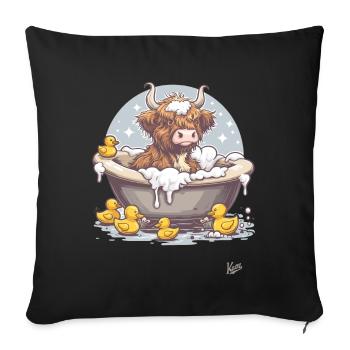 Vache et taureau – journée de baignade avec des canards en caoutchouc jaunes - Housse de coussin décorative 45 x 45 cm - noir - Devant