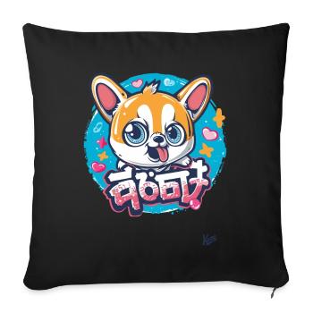 Petit chien japonais aux grands yeux - Housse de coussin décorative 45 x 45 cm - noir - Devant