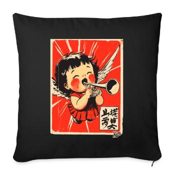 Mignon petit ange avec trompette - Housse de coussin décorative 45 x 45 cm - noir - Devant