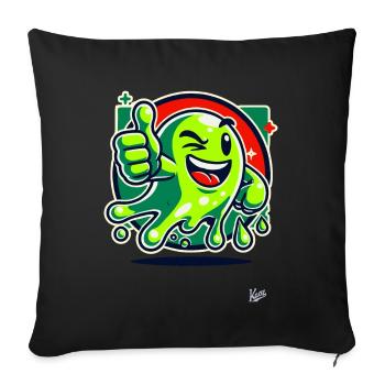 Monstre de slime vert avec pouces levés - Housse de coussin décorative 45 x 45 cm - noir - Devant
