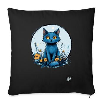 Blue cat with yellow flowers - Sofa pillowcase 17,3'' x 17,3'' (45 x 45 cm) - black - Front