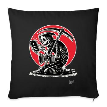 Sensenmann als Doom-Scroller und Smartphone-Zombie - Sofakissenbezug 45 x 45 cm - Schwarz - Vorne