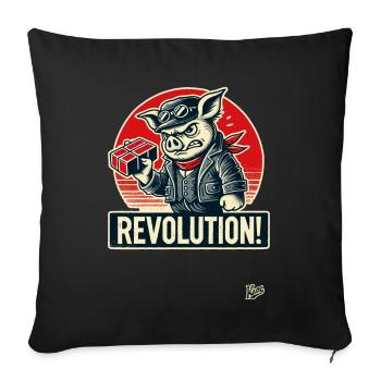 Rétro ouvrier cochon drôle révolution - Housse de coussin décorative 45 x 45 cm - noir - Devant