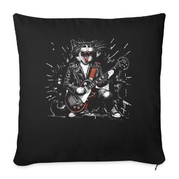 Musique Rock Chat Drôle Humour Idée Cadeau - Housse de coussin décorative 45 x 45 cm - noir - Devant