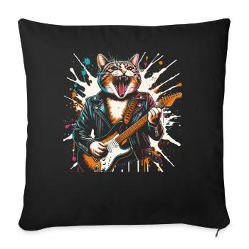 Rock Music Cat Funny Humor Gift Idea - Sofa pillowcase 17,3'' x 17,3'' (45 x 45 cm) - black - Front