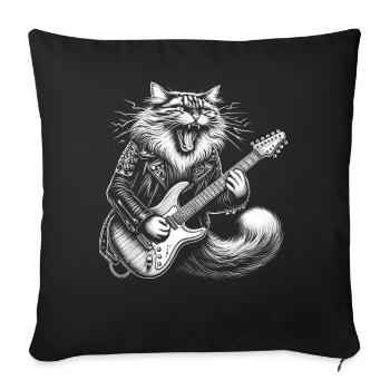 Musique Rock Chat Drôle Humour Idée Cadeau - Housse de coussin décorative 45 x 45 cm - noir - Devant