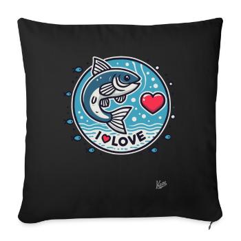 I love fish - Sofa pillowcase 17,3'' x 17,3'' (45 x 45 cm) - black - Front