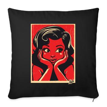 Fille de dessin animé rétro - Housse de coussin décorative 45 x 45 cm - noir - Devant