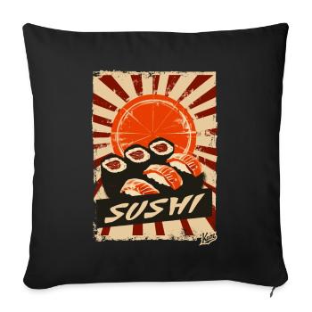 Vintage Retro Sonne und Sushi - Sofakissenbezug 45 x 45 cm - Schwarz - Vorne
