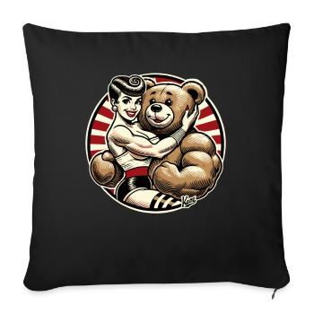 Retro beauty lady with strong stuffed animal bear - Sofa pillowcase 17,3'' x 17,3'' (45 x 45 cm) - black - Front